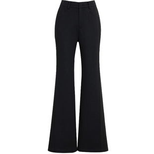 夏莫卡黑色莫代尔羊毛喇叭裤女秋冬通勤风弹力显瘦高腰微喇裤7909