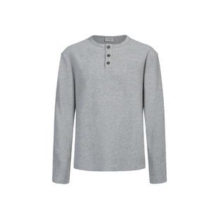 Design Create华夫格亨利领长袖麦穗扣亲肤时尚打底衫圆领宽松男