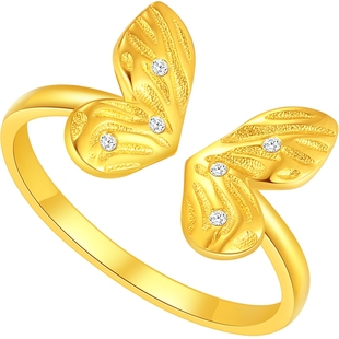 潮宏基花韵s925银戒指银饰戒圈指环手饰蝴蝶新中式情人节礼物