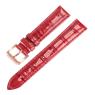 丹灵公主亮光真皮手表带女红白紫色手表链代用dw天梭罗西尼四叶草