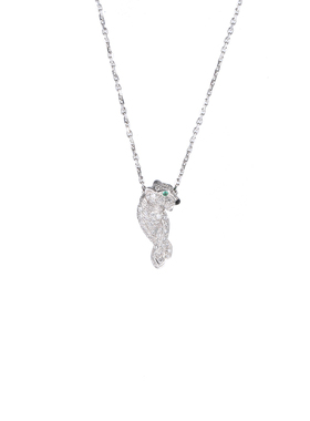 【自营】中古98新Cartier/卡地亚18K白金钻石小豹子满钻mini项链