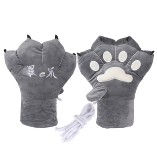 韩版加厚保暖动物熊掌手套爪子冬季男女可爱卡通毛绒学生手套挂脖