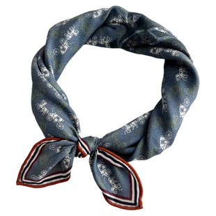 时尚气质马车图案丝毛围巾女秋冬季真丝羊毛领巾方巾双面双色丝巾