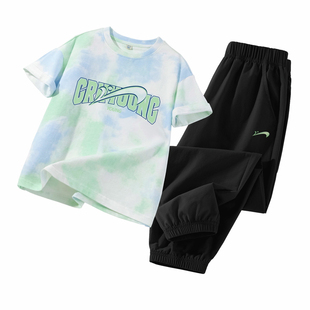 贵人鸟童装儿童套装2026新款男童夏季纯棉短袖t恤男孩冰丝运动裤