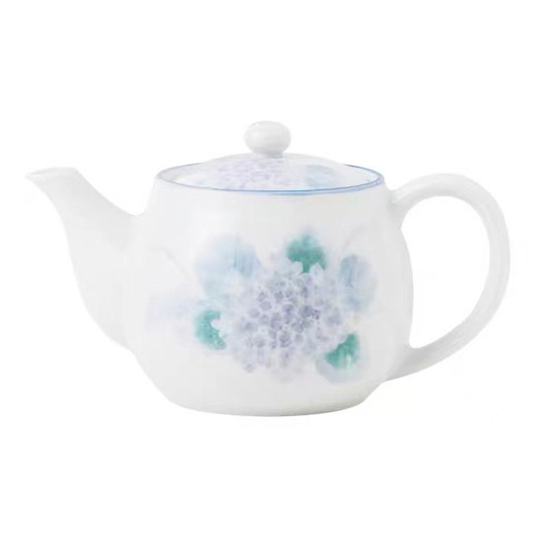 日本进口日式釉下绣球花茶杯茶壶