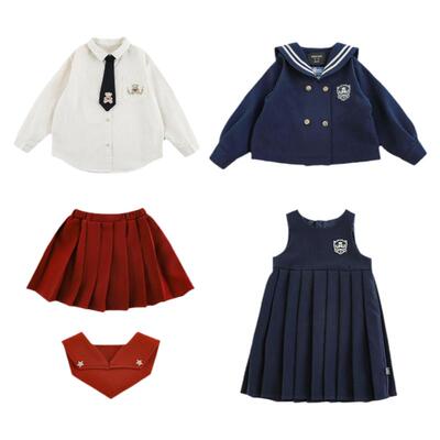幼悠女童学院套装春秋双扣门襟水手制服外套工字背心连衣裙多件套