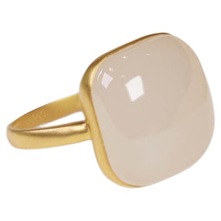 秋季特惠天然和田玉戒指女藕粉白玉方形镶18k金指环a货送老婆生日