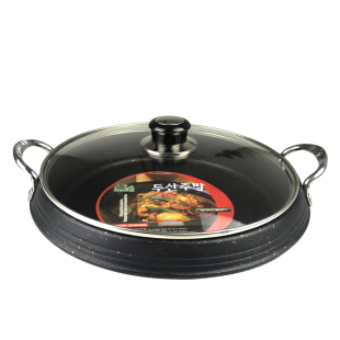韩国麦饭石涂层年糕部队火锅专用韩式海鲜锅汤电磁炉圆烤盘包邮