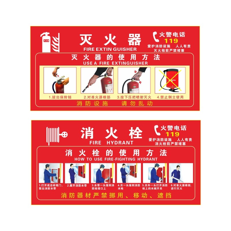 物业消防栓消火栓箱门灭火器放置点自粘贴纸操作使用方法标识标牌