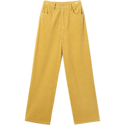 有兰芒果黄灯芯绒直筒休闲裤