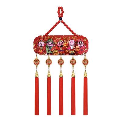 新年五路财神挂件国风五福桃木