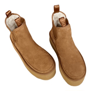 真皮厚底切尔西靴女款2025冬季新款加绒加厚短靴子抗寒保暖雪地靴