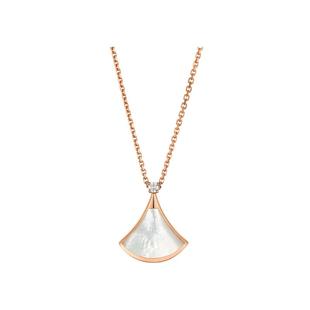 【自营】中古99新宝格丽女款18k玫瑰金镶钻贝母小扇子小裙子项链