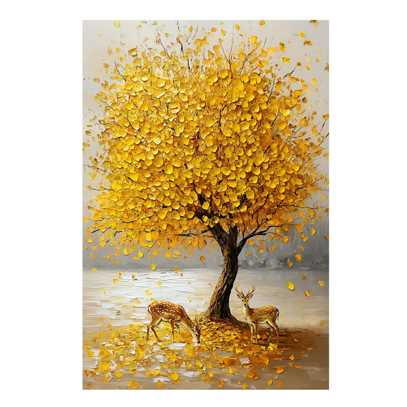 发财树纯手绘油画摇钱树玄关挂画