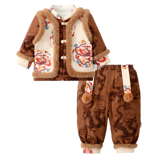 龙喜年周岁男宝礼服拜年中式国风百日百天宴抓周衣服唐装棉衣冬装