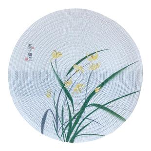 棉纱餐垫圆形苎麻印花中式隔热垫中国风茶席茶具垫子梅兰竹菊盘垫