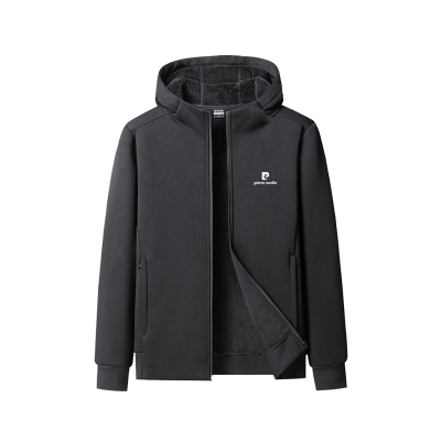 皮尔卡丹高端2025新款修身连帽开衫卫衣男加绒加厚休闲保暖外套潮