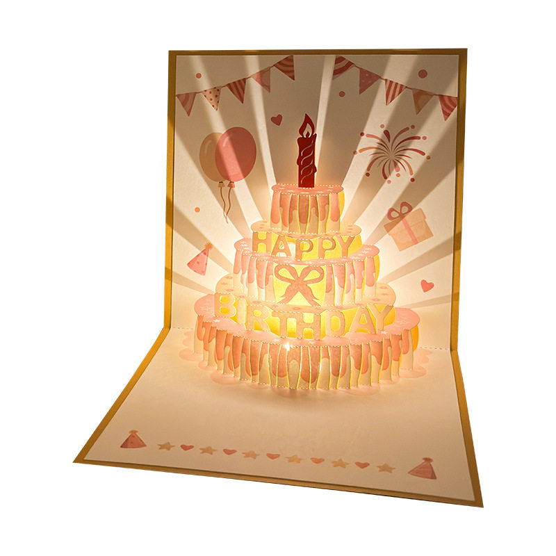 立体音乐灯光生日蛋糕贺卡可录音高级感发光祝福快乐卡片生日礼物