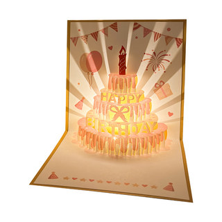 立体音乐灯光生日蛋糕贺卡可录音高级感发光祝福快乐卡片生日礼物