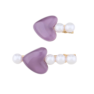 阿吉豆AJIDOU发夹女款珍珠树脂鸭嘴夹时尚爱心边夹前额发卡碎发夹