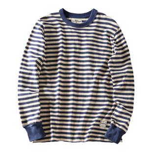 秋季新品 美式复古咔叽全棉水洗男士圆领条纹长袖T恤海魂衫打底潮