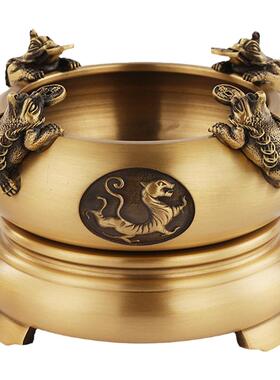 铜欣祥黄铜《四方来财聚宝盆》摆件四神兽金蟾家居前台开业礼品