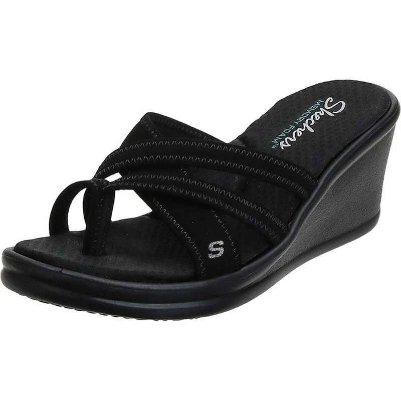 Skechers斯凯奇Rumblers 女夏季厚底坡跟增高夹趾凉拖38465高6厘