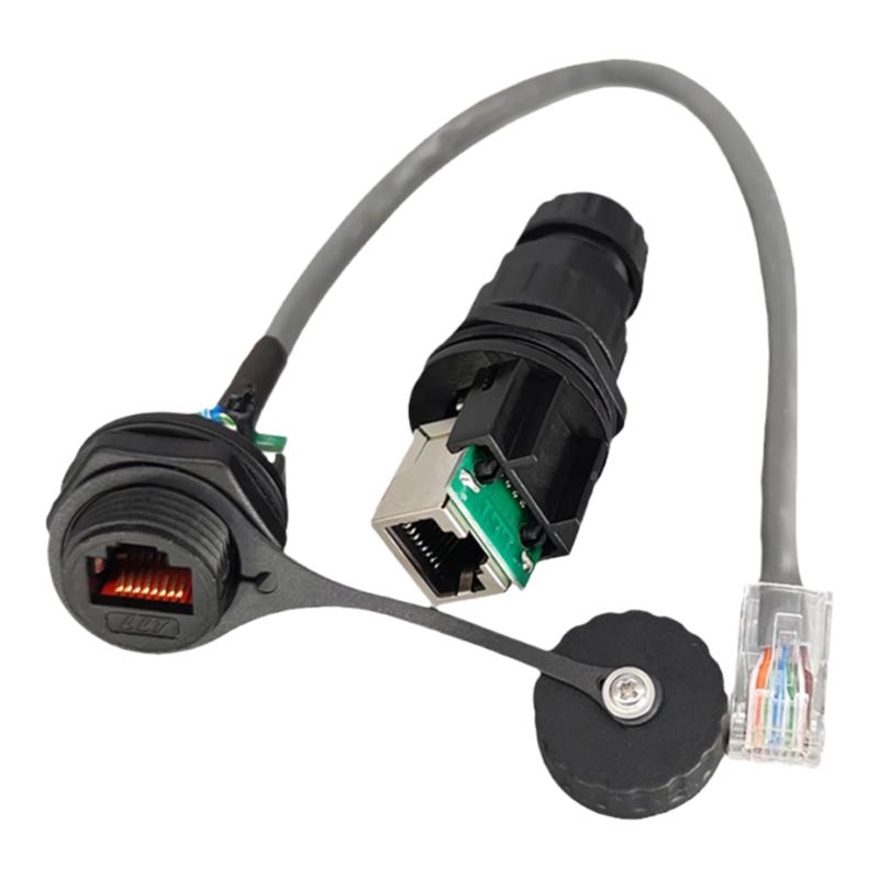 防水RJ45网络连接器M20面板式对接网口户外光纤网线转接头