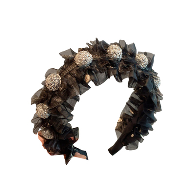 艺米诺新款高级感网纱发箍女头箍发饰重工圆珠发捆增高颅顶遮白发