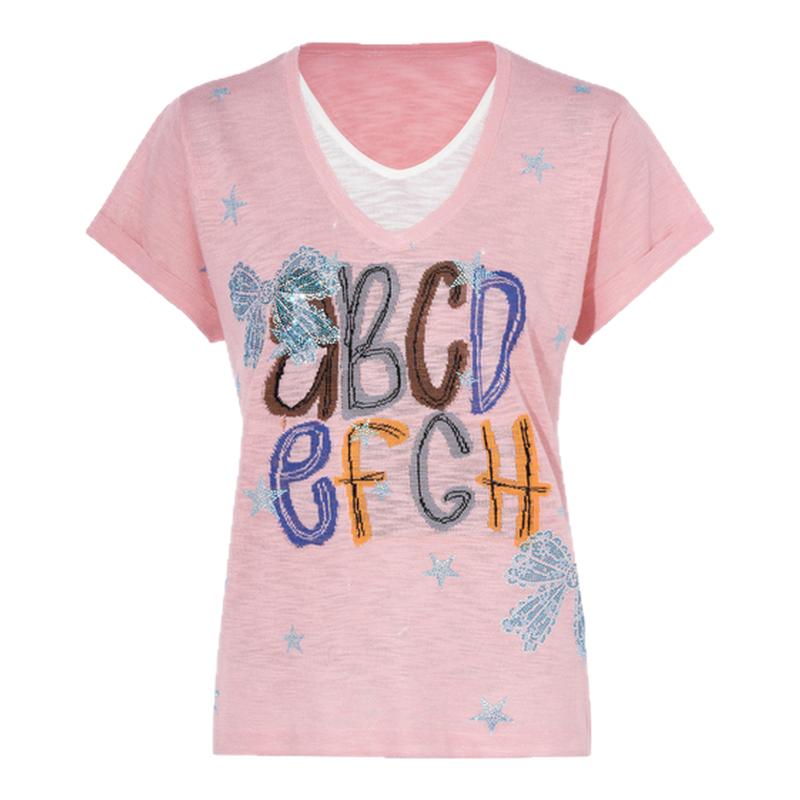TCH私服烫钻时尚淑女假两件宽松短袖T恤女夏季新款T75B09E5005