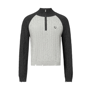 FF仿佛冬季新款针织衫女提花撞色修身显瘦圆领羊毛衫