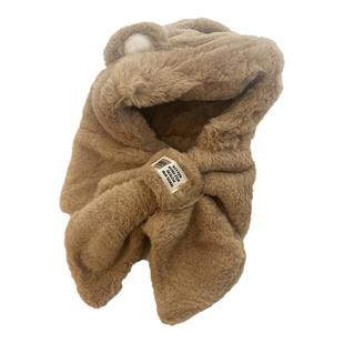 小熊帽子女冬季围巾连帽一体保暖防寒口罩围脖骑行三件套2025新款