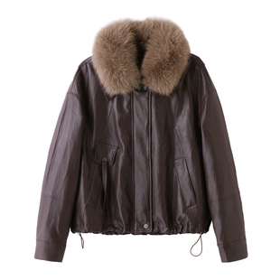 高级感大毛领加绒PU皮衣外套女2025冬新款时髦气质百搭皮夹克棉衣