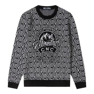 CNC男装奥莱男士圆领套头针织衫秋冬新款轻奢经典满印毛衣