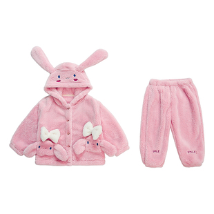 女童珊瑚绒睡衣套装加绒冬季2025新款儿童家居服冬加厚女宝宝冬装