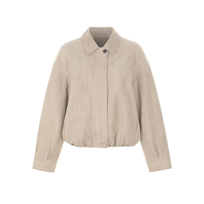 wanatry环保麂皮翻领复古夹克女