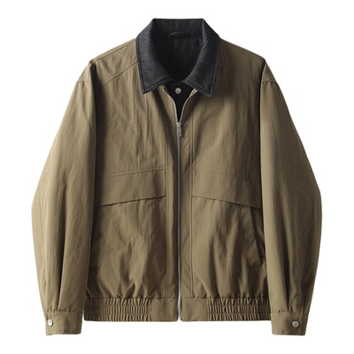 LUUD 男士冬季鸭绒飞行员夹克羽绒服日系水洗原牛拼接假两件外套