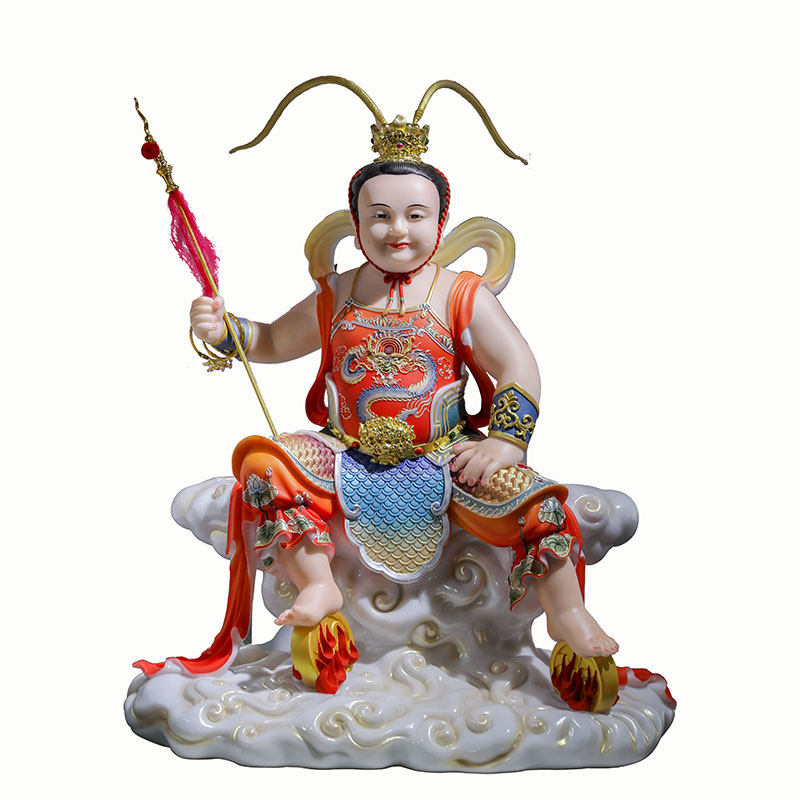 三太子神像12寸中坛元帅汉白玉