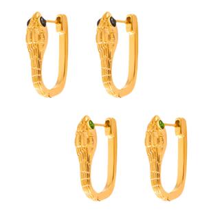 欧美ins嘻哈风个性灵蛇造型饰品几何纹理镶钻设计感钛钢U型耳扣潮