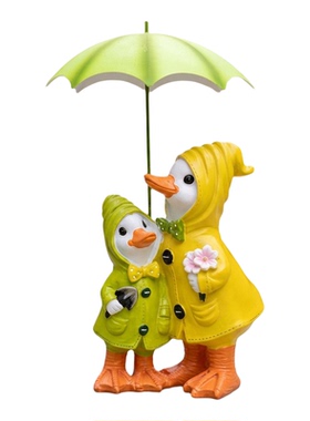 田园风庭院摆件撑伞母子鸭创意工艺品露台角落造景可爱温馨摆饰