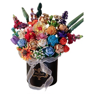 2025新款永生花玫瑰花束积木花以花之名拼装玩具送女孩子年宵礼物