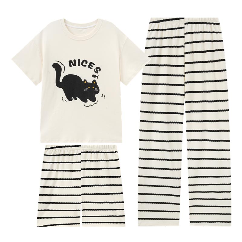 女款夏季纯棉短袖猫咪大码家居服