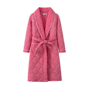 睡衣冬季女款秋冬可外穿纯棉夹棉袄长款睡袍加厚冬天女家居服套装