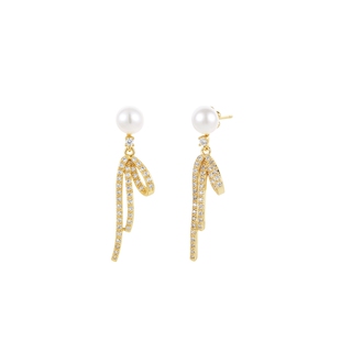 SEULEMENT瑟拉蒙蝴蝶结流苏耳钉女天然淡水无核珍珠小众设计耳饰