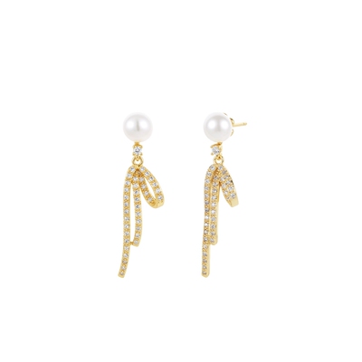 SEULEMENT瑟拉蒙蝴蝶结流苏耳钉女天然淡水无核珍珠小众设计耳饰