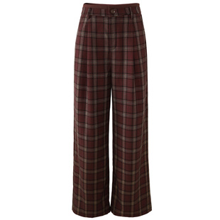 娅丽达航海系复古格子裤宽松阔腿裤女春新款休闲裤拖地裤子直筒裤