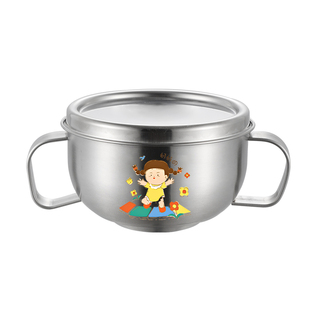 宝宝不锈钢碗316双层儿童吃饭专用碗食品级带手柄带盖米饭碗防摔