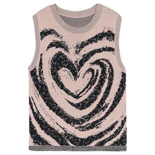 谜底针织背心女2025春新品复古文艺风爱心提花百搭毛衫251MZ0316