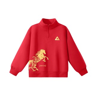 匹克童装男童红色卫衣大童加绒保暖上衣儿童马年本命年冬装运动服