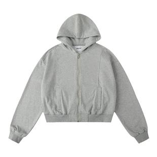 【清仓】UNRETRO 420G重磅摩尔斜纹面料美式短款开衫连帽卫衣男女